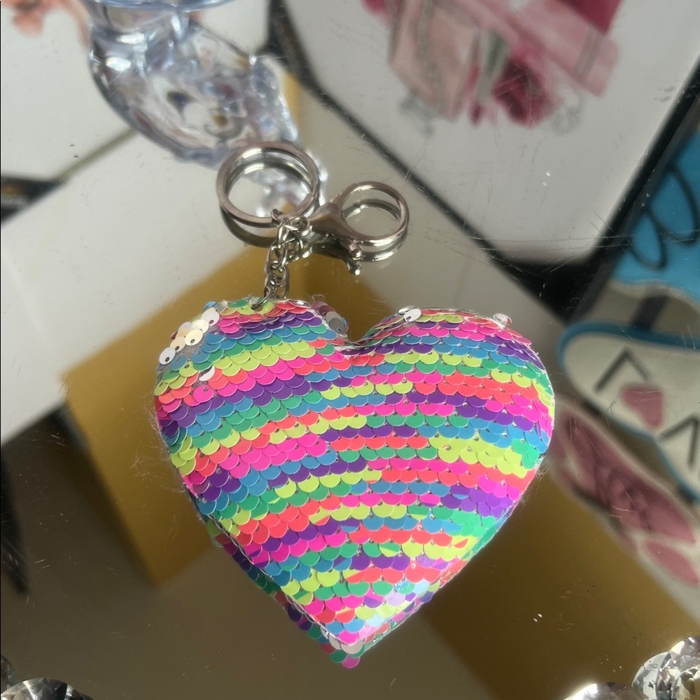 New Colorful Sequin Heart Keychain or bag charm - Picture 3 of 4